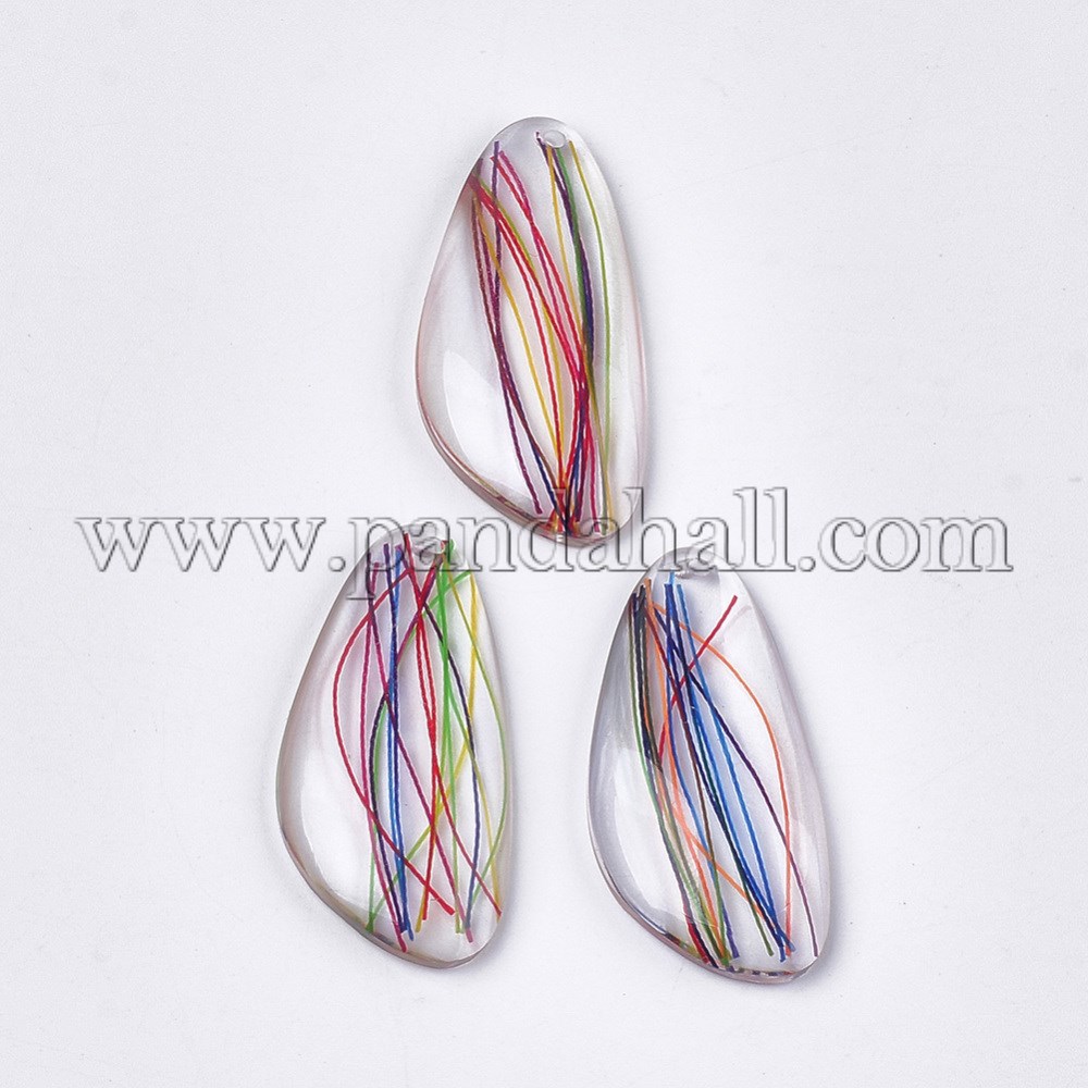 Resin Pendants, with Thread Inside, Colorful, 35~36x17x5mm, Hole: 1.5mm