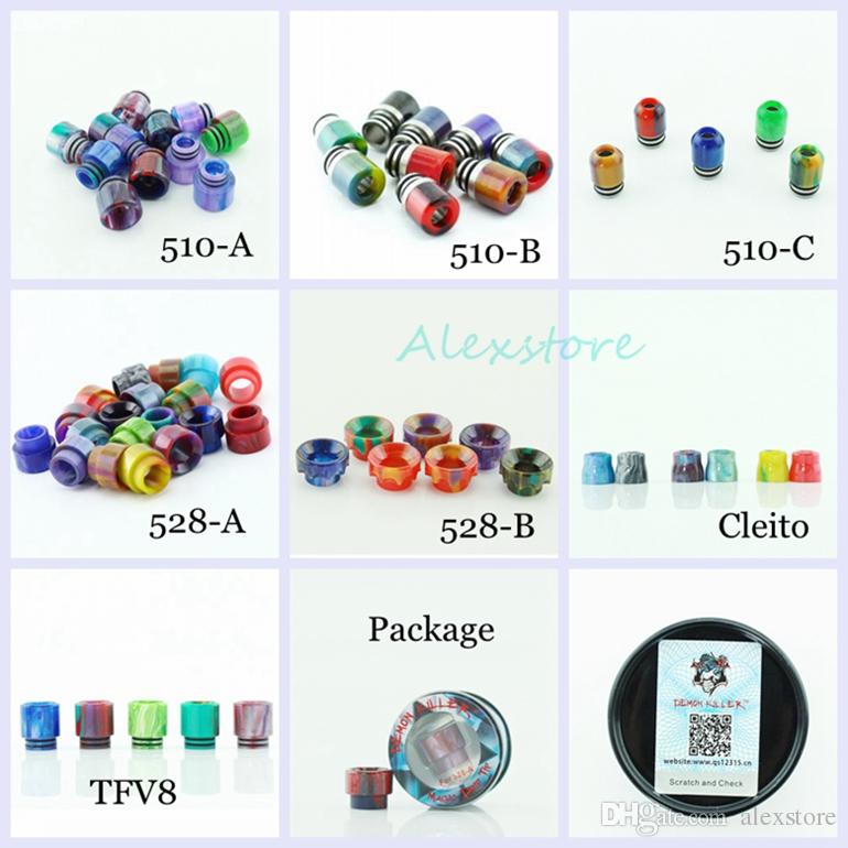 7 Styles Demon Killer Epoxy Resin Drip Tip Colorful Wide Bore Mouthpiece for TFV8 TFV12 Cleito Goon 528 510 Tank Atomizers Wire DHL