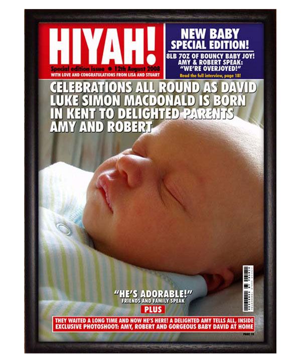 New Baby Personalised Magazine Cover With Black Frame