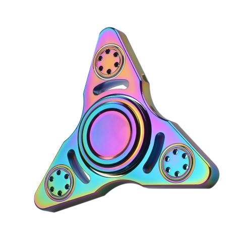 New Style Metal Zinc Alloy EDC Hand Fidget Tri Finger Spinner Gadgets Focus Tool Desk Toy Spin Widget for ADD ADHD Children Adults Relieve Stress Anxiety Rainbow Color