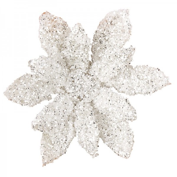 Deko-Blüten, Frosty 10, 30g, weiß mit Glitzer