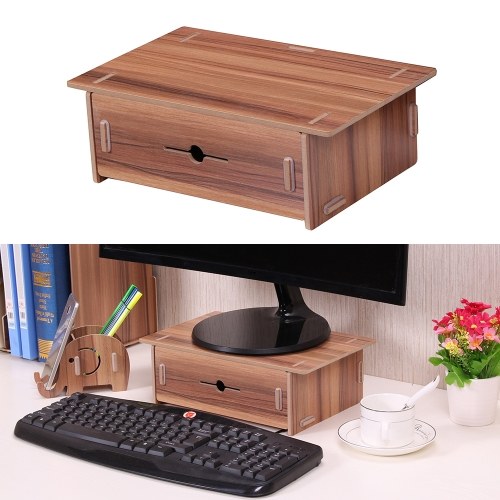 Monitor de escritorio pequeño Organizador del soporte vertical Organizador de madera con cajón del titular de la pluma para la oficina de la escuela