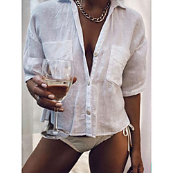 Women's Blouse Shirt Plain Button Shirt Collar Casual Streetwear Tops White Lightinthebox