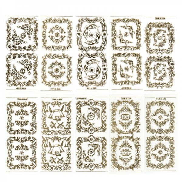 Gravur-Sticker, 20 Rahmen & 40 Ecken, transparent/gold, 10 Bogen