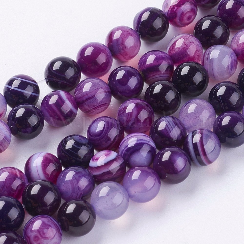 Round Dyed Natural Striped Agate/Banded Agate Beads Strands, Indigo, 8mm, Hole: 1mm; about 48pcs/strand, 15.2