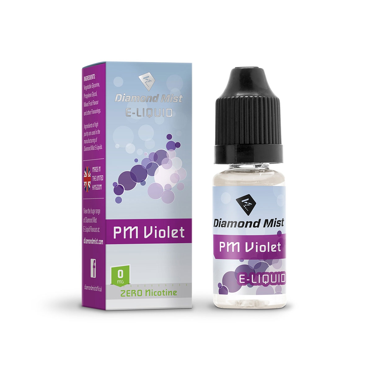 Diamond Mist e-Liquid PM Violet Flavour 10ml -  0mg Nicotine Free