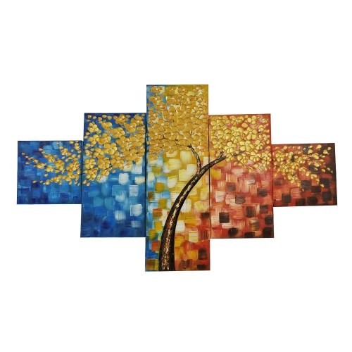 Golden Tree 5 piezas abstractas pinturas al óleo pintadas a mano florales