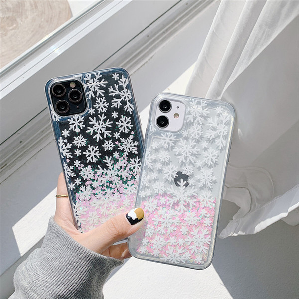 Merry Christmas fashion lovely winter snowflake flow sequins quicksand dual layer phone case for iphone 12 11 pro X XS max XR 6 7 8 plus