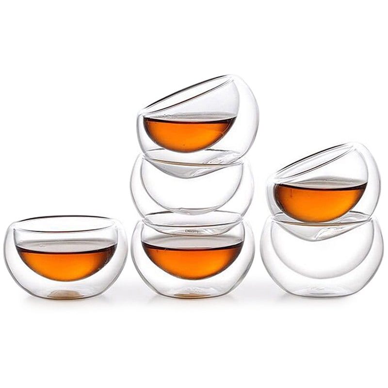 50ml Heat Resistant Glass Double-layer Anti-hot Small Cups Mini Transparent Cup 6pcs