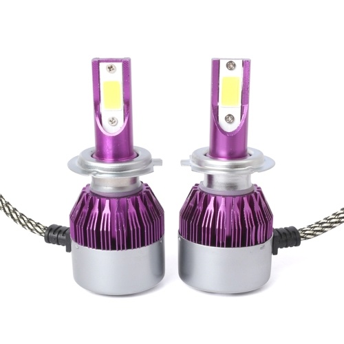 C6 Universal Car LED Headlight Purple Auto Modified Conversion Lamp Kit COB Bulbs Lamps 6500K White Light