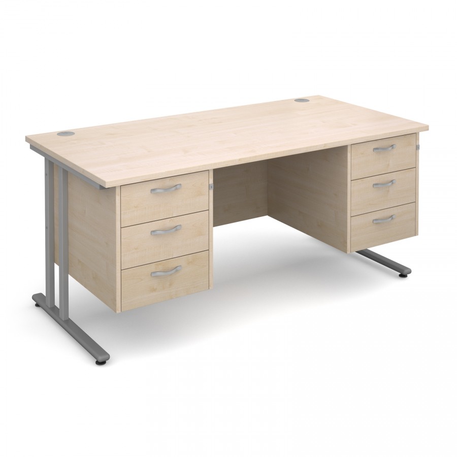 Maestro 25 Silver Cantilever Leg Desk - 1600mm with Two Pedestals- Maple