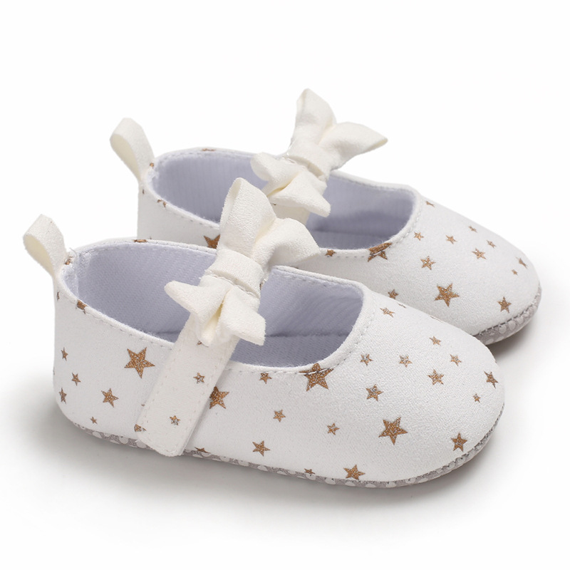Baby / Toddler Girl Pretty Stars Print Bow Decor Velcro Prewalker Shoes