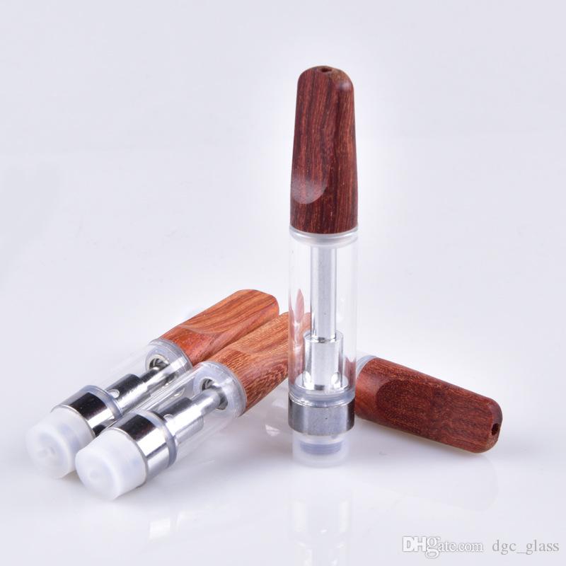 Newest Wooden Drip Tip Empty Vape Pen Cartridges 0.5ml 1ml Ceramic Wood Dab Pen Wax E-Cig Vaporizer Th205 Thick Oil 510 Battery