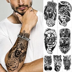 7 stücke wasserdicht temporäre tattoo aufkleber wald löwe tiger bär flash tattoos frauen leopard wolf krone körperkunst arm gefälschte tatoo männer Lightinthebox