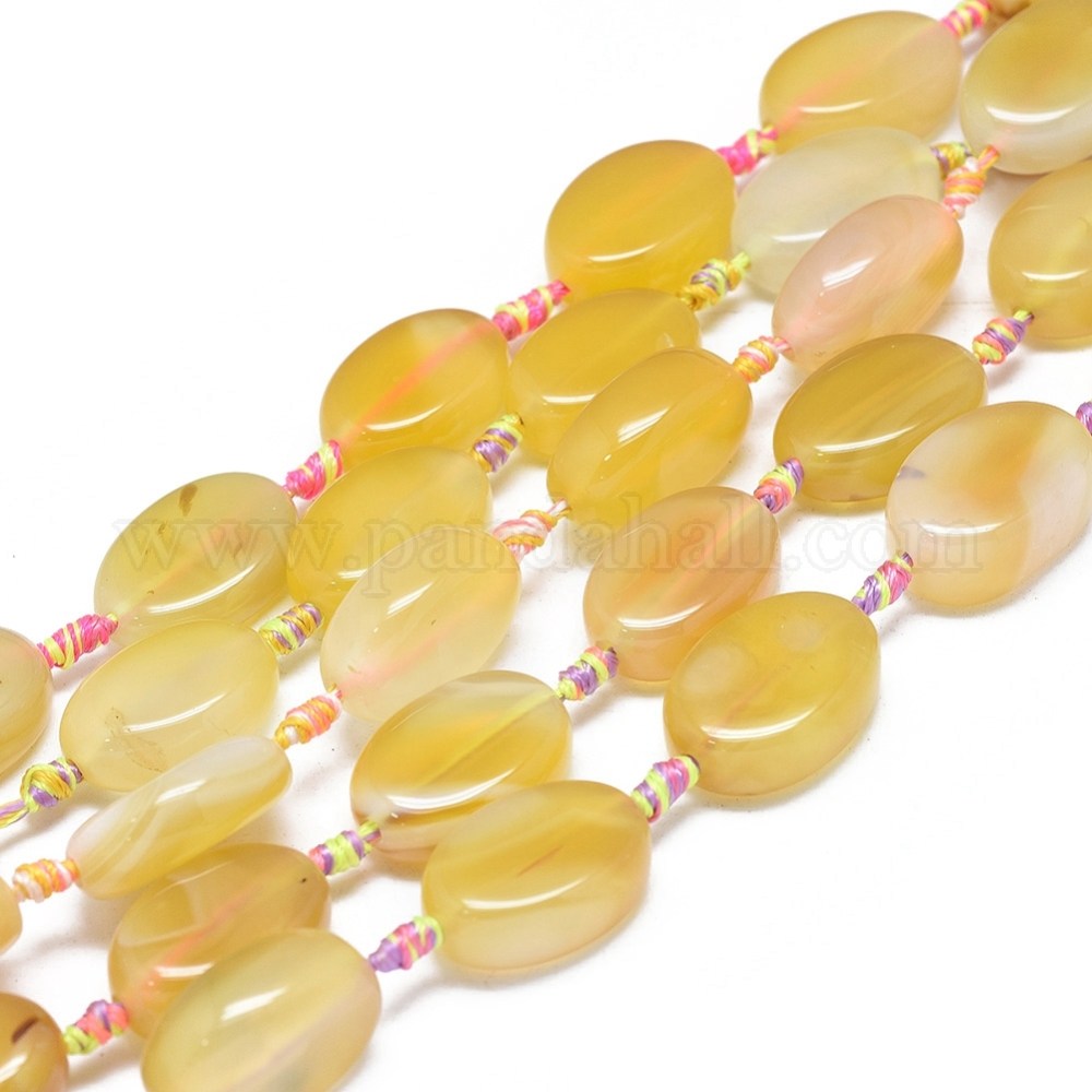 Natural Banded Agate/Striped Agate Beads Strands, Dyed & Heated, Oval, LightKhaki, 25~26x17~19x9~10mm, Hole: 1.6mm; about 12pcs/Strand, 15.4''(39cm)