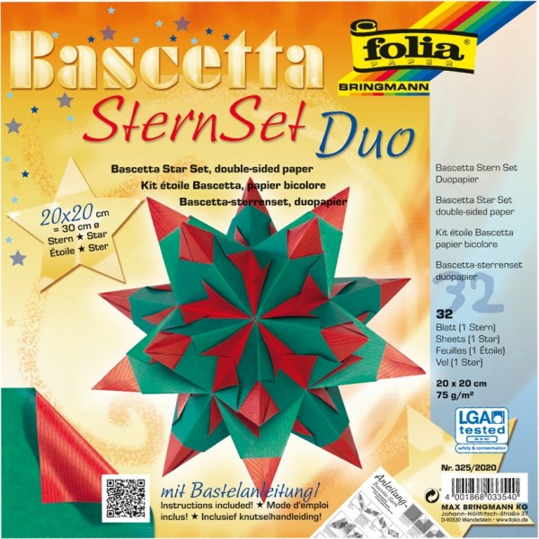 Bascetta Stern Set, DuoDesign, 20x20cm, 32 Blatt, rot/grün
