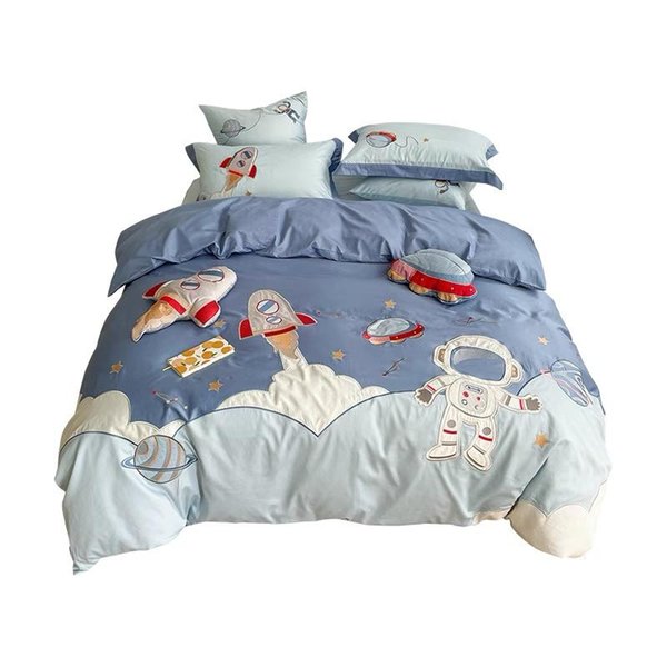 Bedding Sets Cartoon Style Long Staple Cotton Lovely Planet Embroidery Quilt Cover Soft All-cotton 4 Piece Set