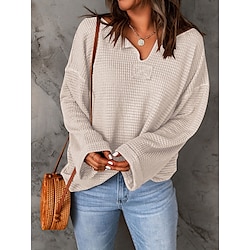 Women's Pullover Sweater Jumper V Neck Waffle Knit Polyester Knitted Fall Winter Regular Outdoor Daily Going out Fashion Casual Soft Long Sleeve Solid Color Brown Apricot S M L Lightinthebox