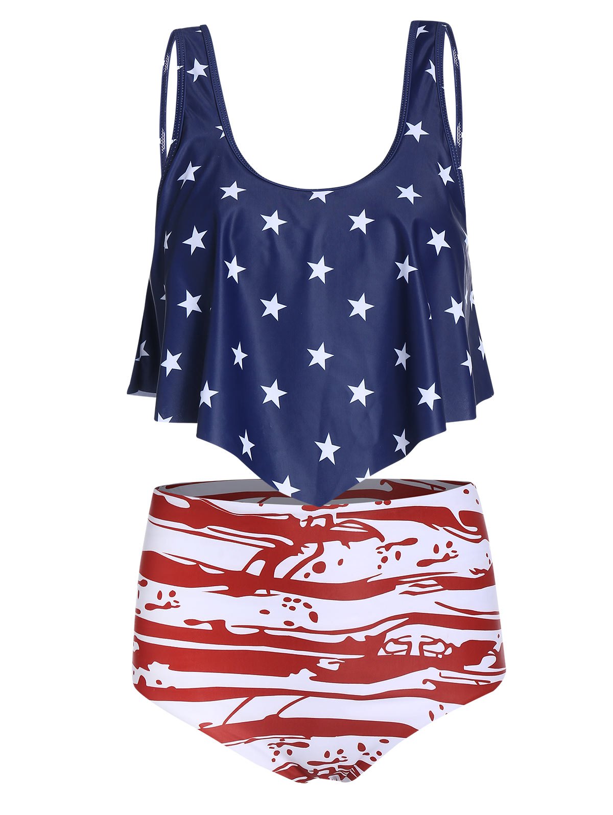 American Flag Print Padded Tankini Swimsuit