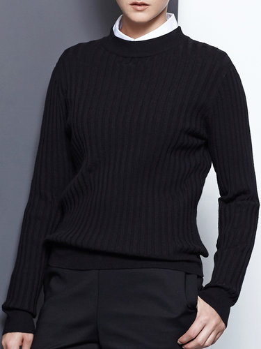 Black Turtleneck Long Sleeve Knitted Solid Sweater