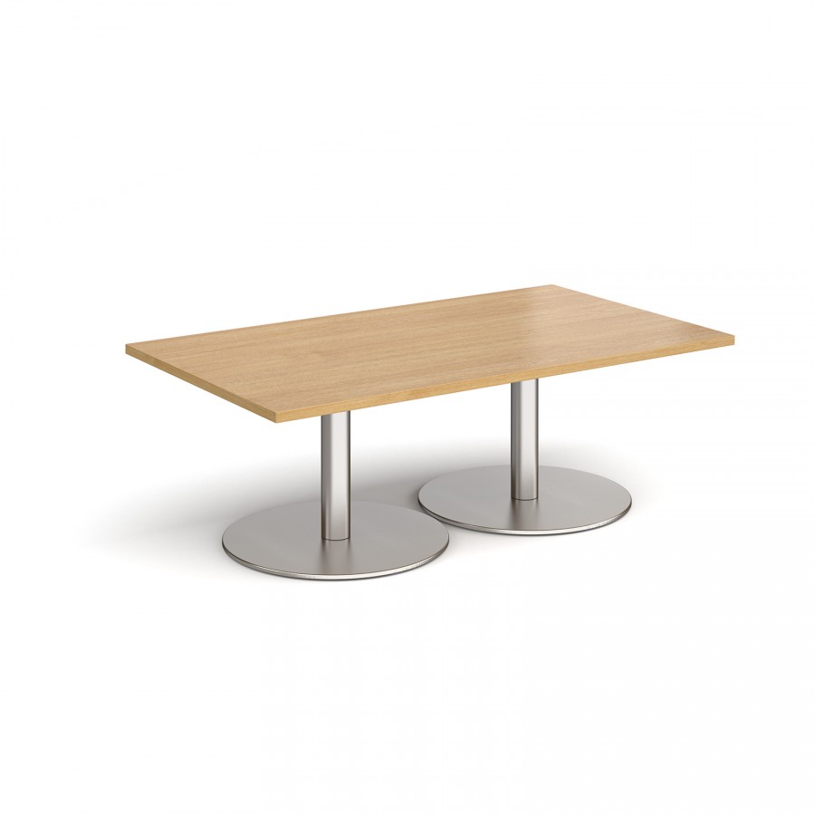 Monza Oak Rectangular Coffee Table 800 x 1400mm with Brushed Steel Bases