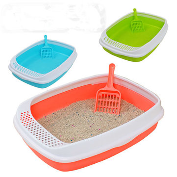 3 Colors Cat Litter Box Set Pet Toilet with Shield Scoop  Clumping Litter Open Top