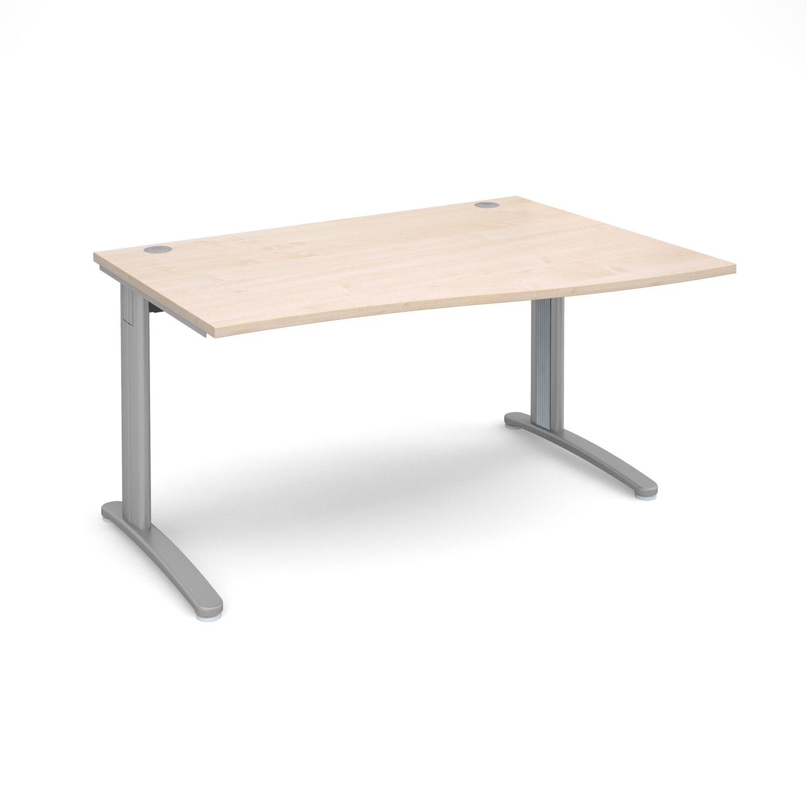 TR10 right hand wave desk 1400mm - silver frame, maple top