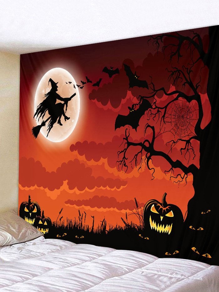 Halloween Night Witch Print Tapestry Wall Art
