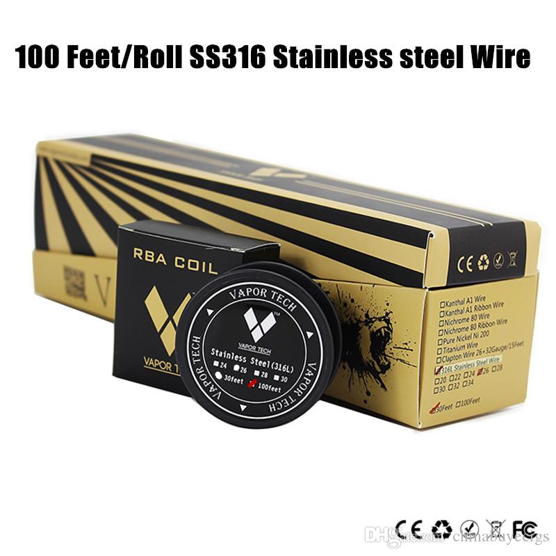 Authentic VAPOR TECH SS316 Wire High Resistance Stainless steel Heating Wire 26 28 30gauge AWG 100 Feet/Roll Vaportech ecigs Resistance Coil
