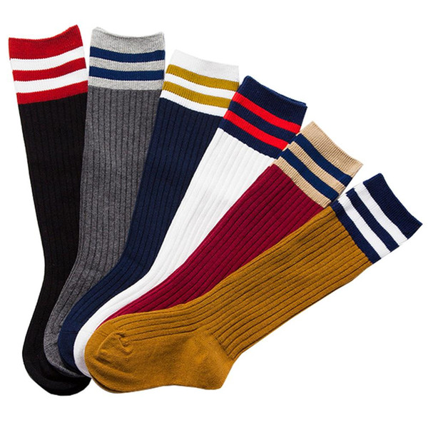Kids Cotton Sports Socks Striped Thick Knee High Long Football Socks for 1 To 9 Years Children Basketball Walking Running Sock
