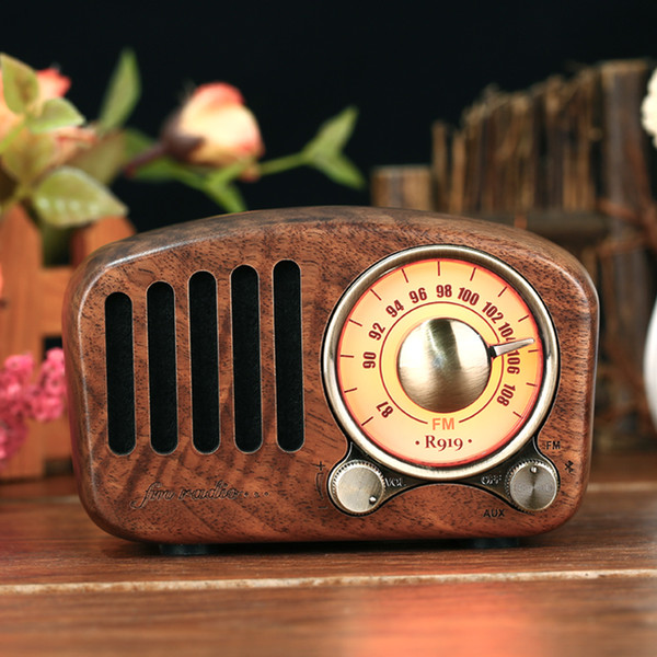 retro fm radio bluetooth speaker portable cherry wood radio rechargeable battery operated, old-fashioned design, supported aux i