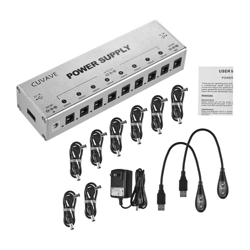 Compact Size Guitar Effect Power Supply Station 9 Isolated DC Outputs for 9V/ 12V Guitar Effects with 2 USB LED Lights 2 USB Outputs