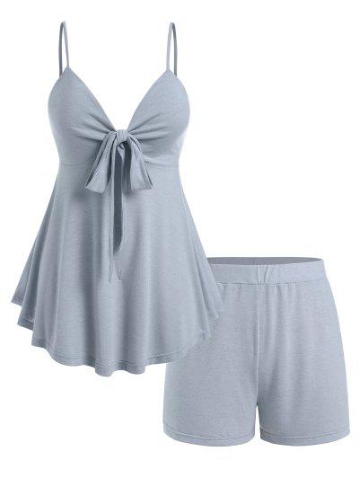 Plus Size Front Knot Shorts Pajamas Set