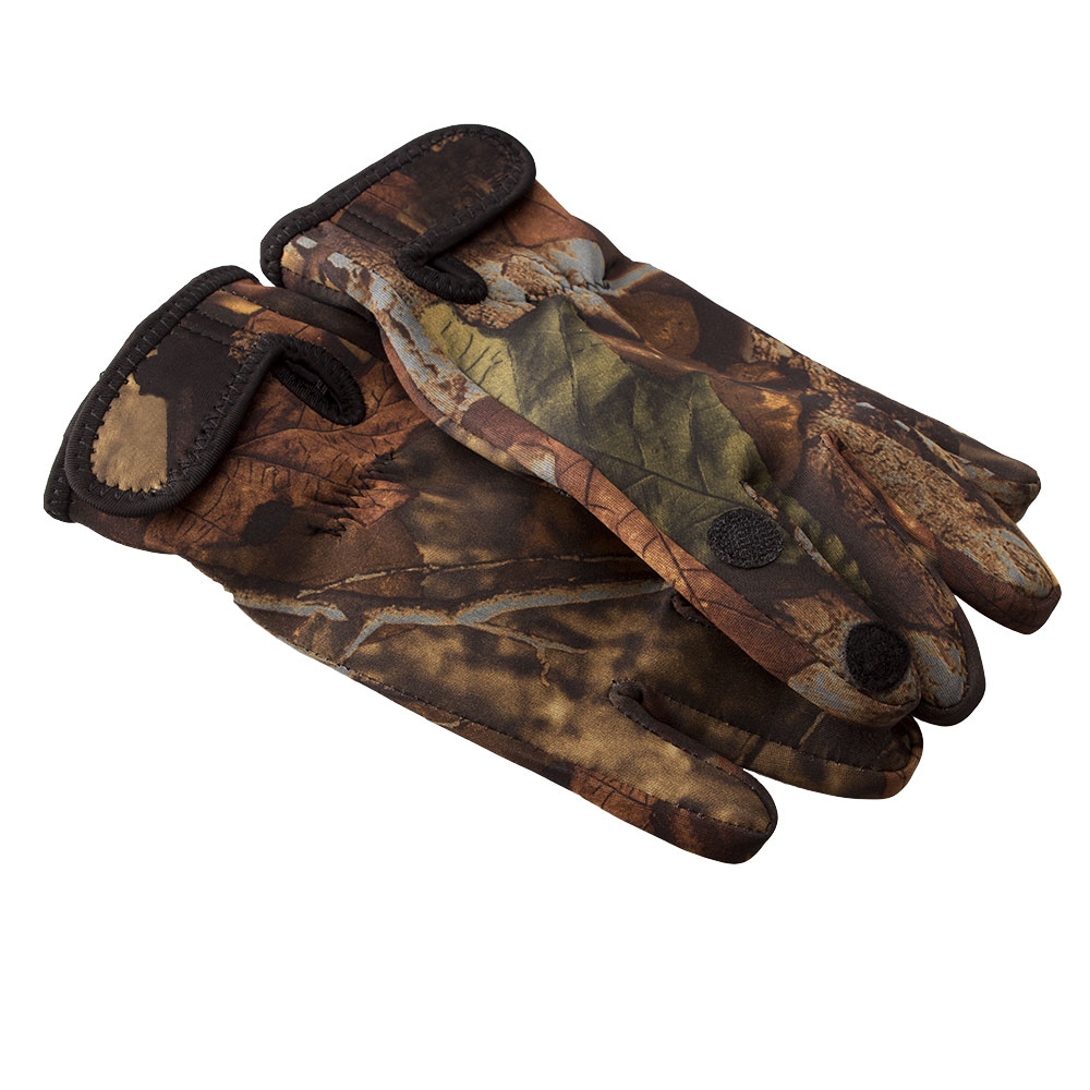 Mens Neoprene Fishing Photography Shooting Fold Back Finger Gloves - Camo - Small / Medium