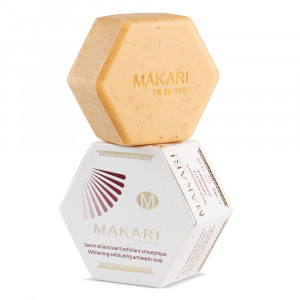 Makari Peeling Seife - Mit Aprikose und Maulbeerenextrakt - Entfernt Schmutz und abgestorbene Hautzellen - Fur unreine und olige Haut - 200g Seife