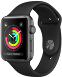 Apple Watch Series 3 (GPS) - 42 mm - Weltraum grau Aluminium - intelligente Uhr mit Sportband - Flouroelastomer - schwarz - Bandgröße 140-210 mm - 8GB - Wi-Fi, Bluetooth - 32,3 g (MTF32ZD/A)