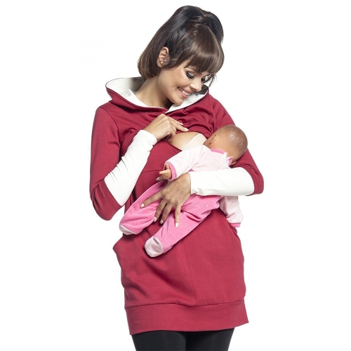 Womens Maternity Nursing Breastfeeding Hoodie Long Sleeves Sweatshirt Top Clothes Red S