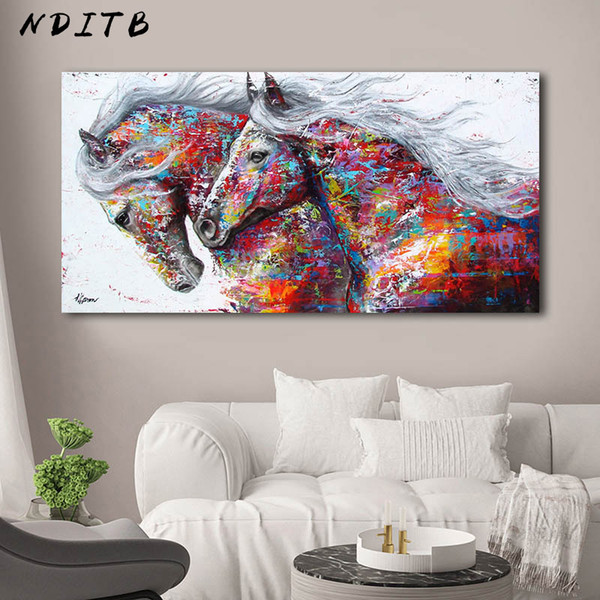 colorful horses decorative picture canvas poster nordic animal wall art print abstract painting modern living room decoration