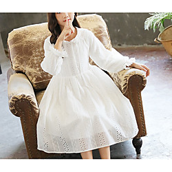 Kids Girls' Basic Sweet Solid Colored Hole Short Sleeve Long Sleeve Knee-length Dress White