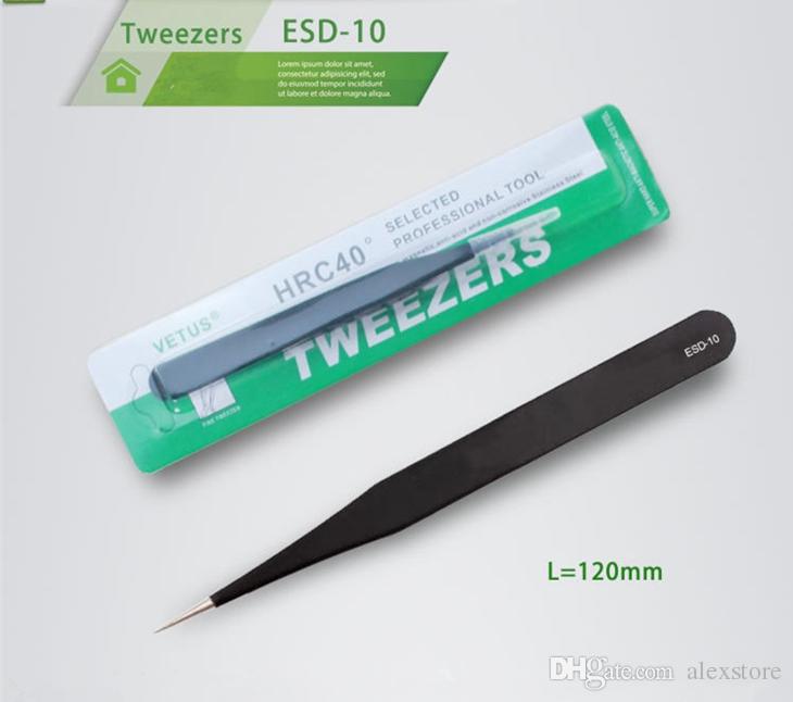 Black VETUS Tweezers HRC40 Antistatic Stainless Steel Nipper ESD 10 11 12 13 14 15 ESD Series for Repair Repairment Mend Tool Vape