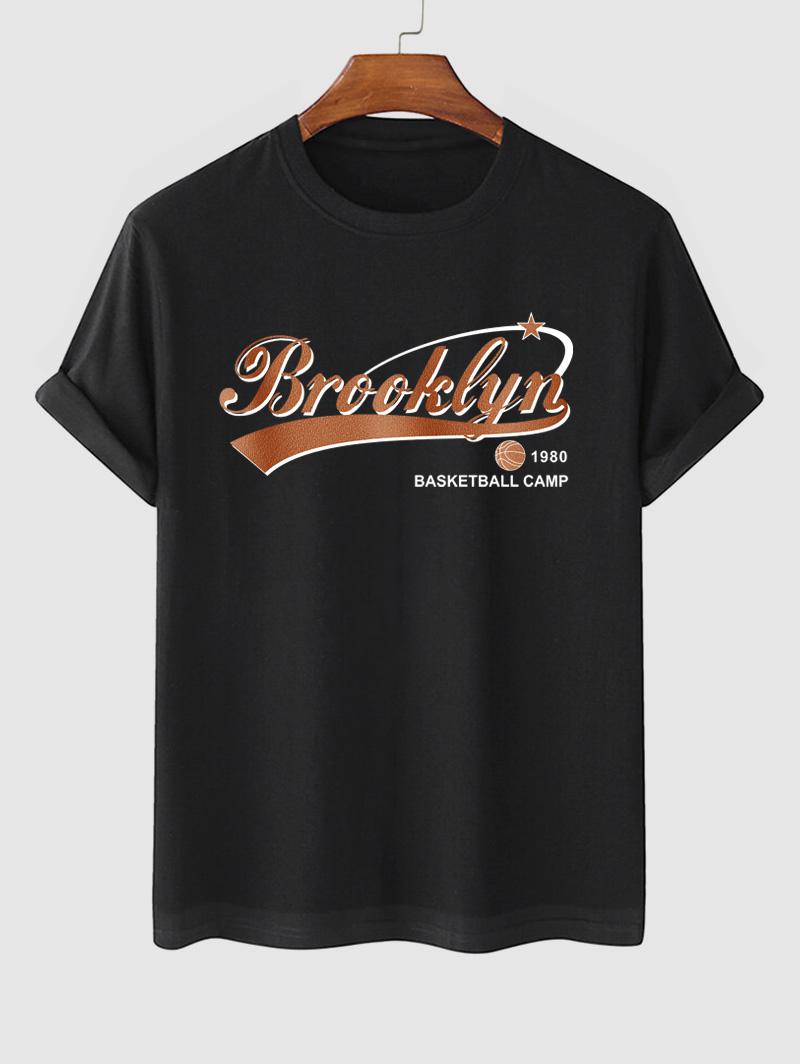 ZAFUL Men's Brooklyn Basketball Camp Star Print Short Sleeve T Shirt Xl Black