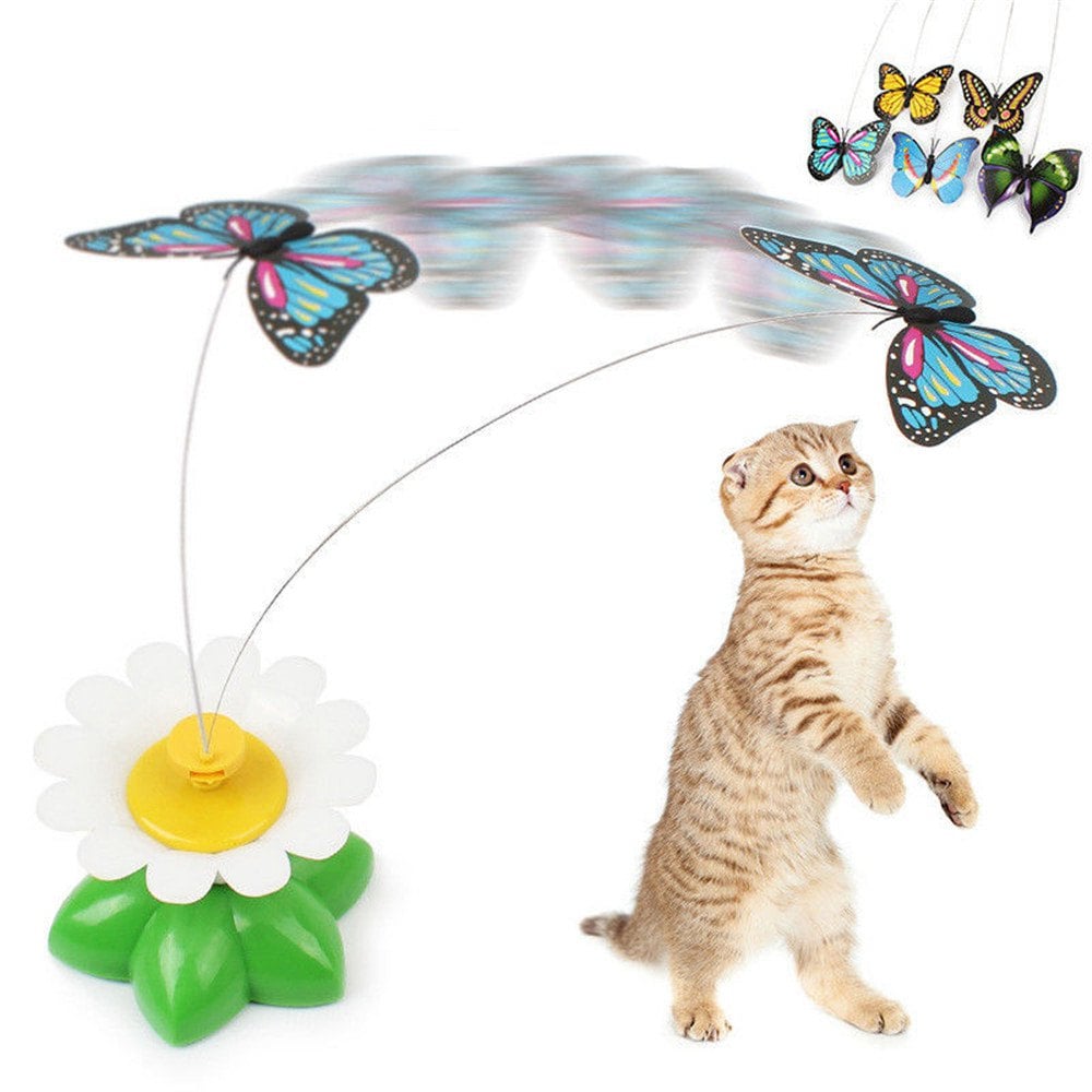 Kitten Electric Rotating Butterfly Bird Rod Wire Cat Toy Pattern Random
