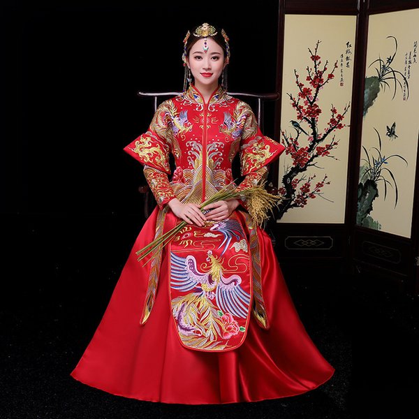 Chinese Style Cheongsam Elegant Toast Abroad Traditional Bride Qipao Women Dresses 11eo