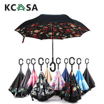 Creative Reverse Double Layer Foldable Colourful Outdoor Umbrella Damp Proof Wind Rain Sun Umbrella
