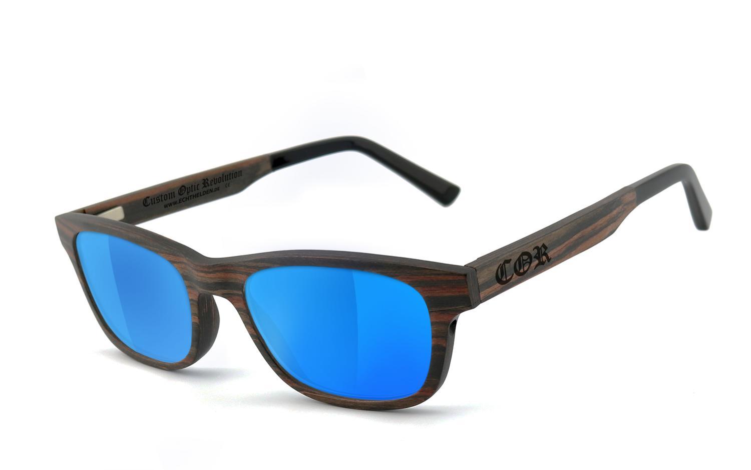 COR010 Holz Sonnenbrille - laser blue