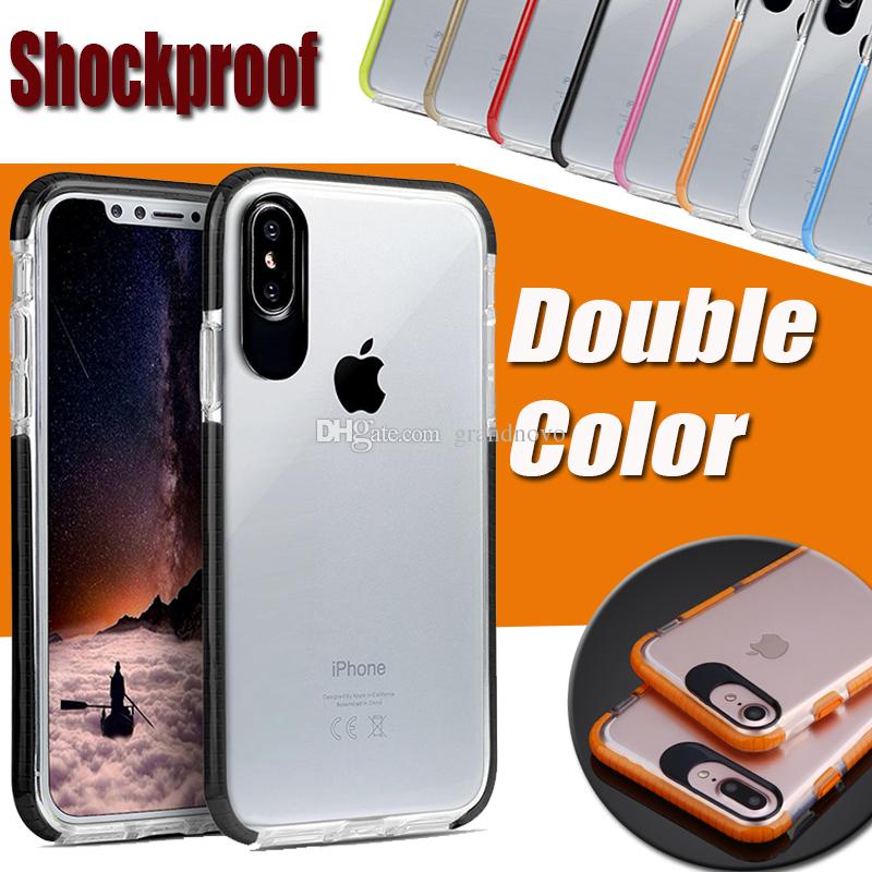 Double Color Soft TPU+PC Shockproof Transparet Rubber Clear Hard Back Cover Case For iPhone XS Max XR X 8 7 6 6S Plus Samsung Galaxy S9 S8