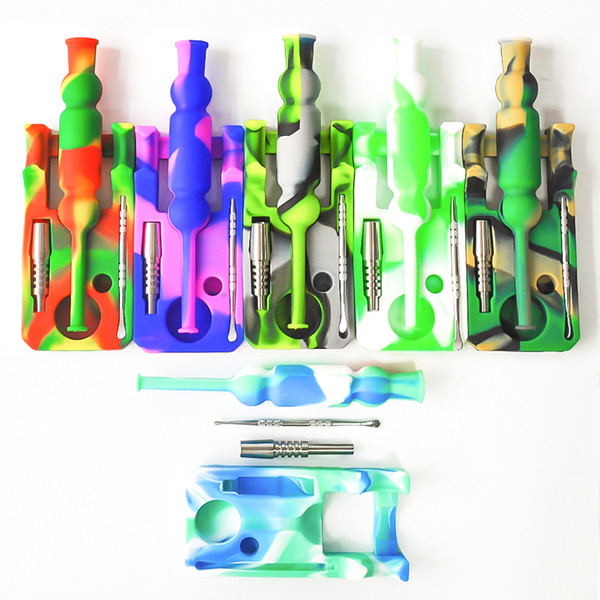 Silicone Nectar Collector kits with 14mm joint Ti Nail nectar collector oil rigs glass bongs silicone water Pipe dab rigs free shipping