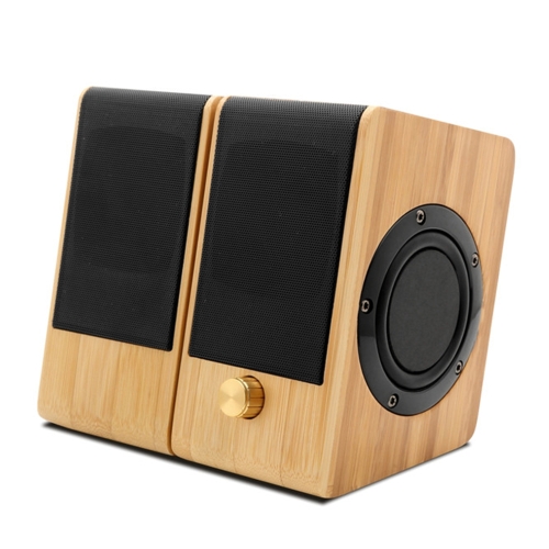 S132 Mini Bamboo Speaker AUX Input Stereo Music Hi-Fi Sound Subwoofer Double Bass USB Power Supply Main & Sub Speakers Home Theater for Office Home