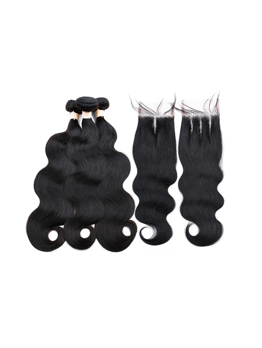 3Pcs Center Part Body Wave Human Hair Weft with 1Pc Three Part Hair Weft