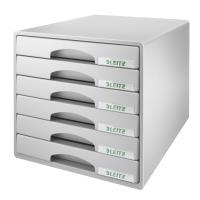 LEITZ Schubladenbox Plus, 6 Schübe, grau für Format DIN A4 Maxi, Schubladen mit Auszugsstopp, - 1 Stück (5212-00-85)